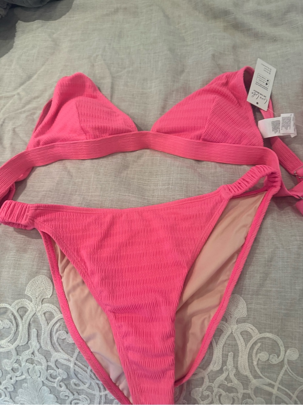 Cupshe Bright Pink Ribbed Bikini Set